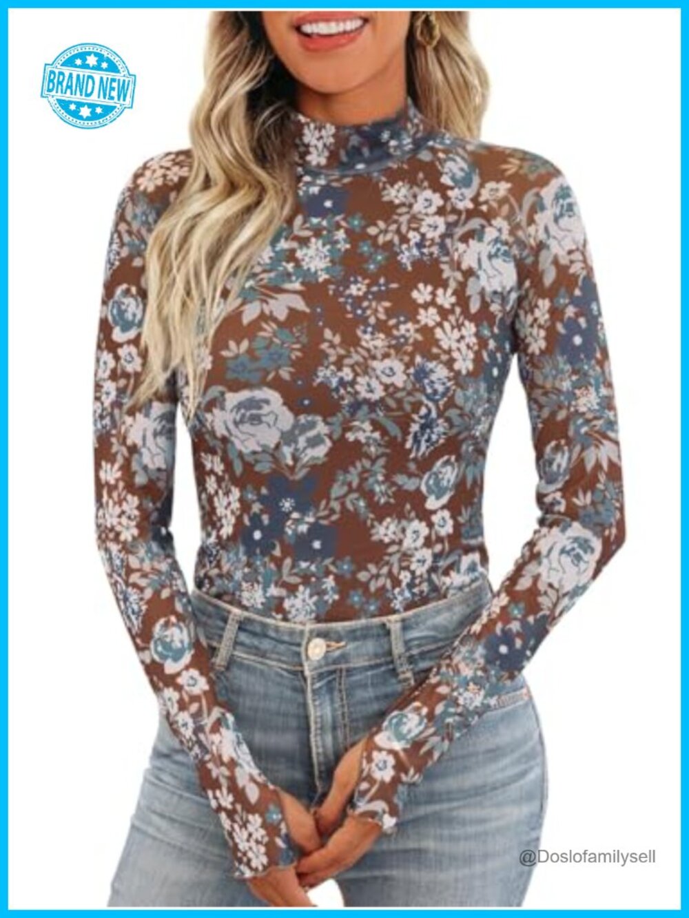 Lace Mesh Mock Neck Long Sleeve Sheer Floral Top Business Casual